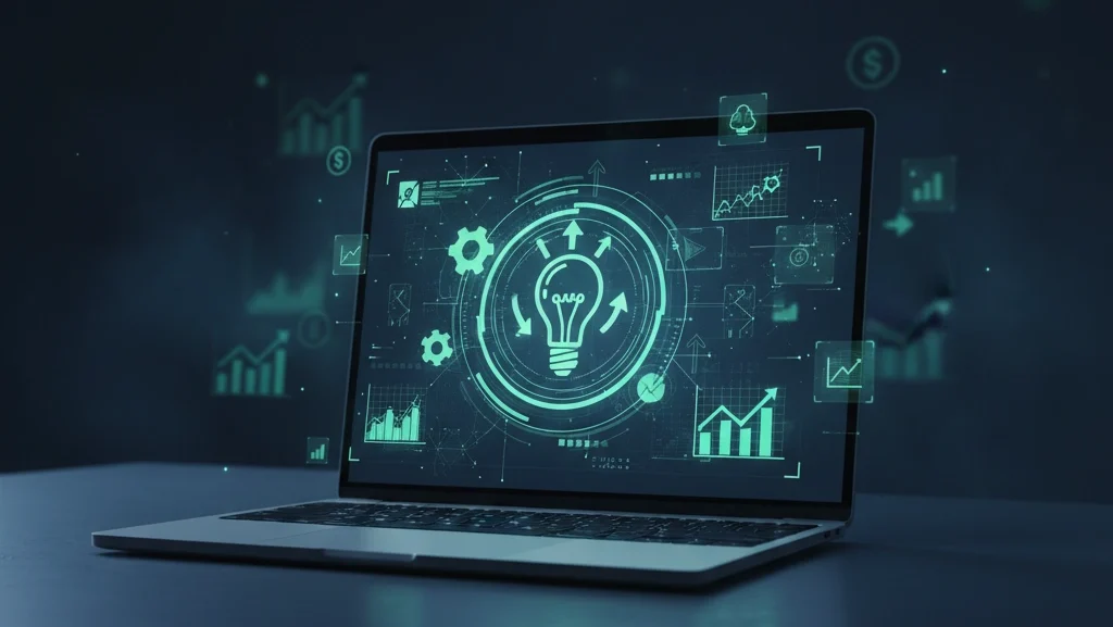 Glowing laptop dashboard with teal and mint accents, featured tool of the week